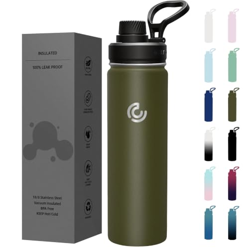 Sports Water Bottle 22oz, Insulated Water Bottle with Handle,Stainless Steel,Simple Modern,Suitable for Travel, School, Boy, Girl(Army Green)