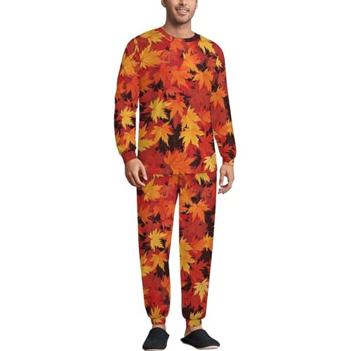Autumn Maple Leaves Men’s Pajama Set Long Sleeve Top And Pants Loungewear Sleepwear Pjs Nightwear