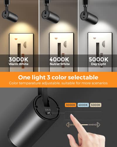 Vanoopee 3-Color Zoomable Led Track Lighting Heads H Type Track Light Heads Bright Spotlight Fixtures For Kitchen, 3000K 4000K 5000K Adjustable, 15°-55°, Flicker Free Cri90+ 10W Black - 4 Pack #TOP2