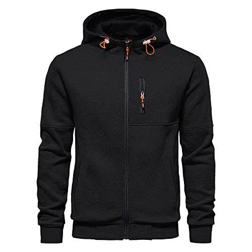 CTU Herren-Kapuzenpullover mit Reißverschluss, langärmelig, Fleece, Sweatshirts für Herren, S-3XL, Schwarz , 3XL