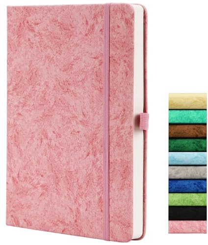 Cuaderno Punteado, Journal Dotted A5, Papel 120GSM, 164 Páginas, Journal de Puntos con Anillo de Pluma, Bolsa Interior, Correa Elástica, Rosa