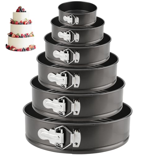 MAHIONG Set of 6 Round Cake Tin, 4 7 7.75 9 10 11 Nonstick Springform Cake Tins Cheesecake Tin with Clasp, Loose Bottom Cake Tin Baking Pan Tray