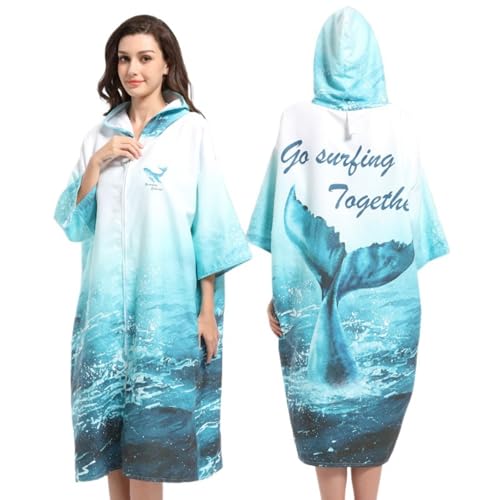 Treer Poncho de Surf Hombre Mujer Microfibra Poncho Toalla Adulto con Capucha y Cremallera Secado Rápido Transpirable Albornoz para Cambiarse Elegante para Playa Natacion (Océano,75x110cm)