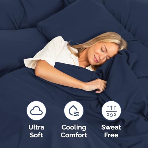 Image of Split Cal King Bed Sheet Set - 5 Piece Split Cal King Sheets - Navy Blue | Ultra-Soft, Breathable & Cooling - Comfy, Wrinkle & Fade Resistant - Fits 8 inch to 16 inch Inch Mattress with Deep Pockets