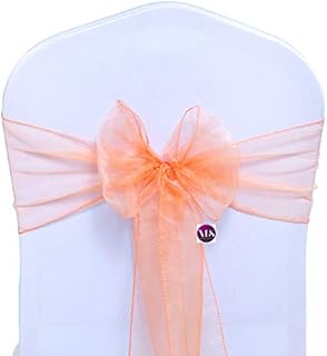 VDS Pack of 25 | Peach | Organza Chair Sashes Crystal Sheer Tulle Dining Chair Bows Tie Ribbon for Wedding Birthday Graduation Engagement Ceremony Event Party Banquet Venue Hotel Decoration