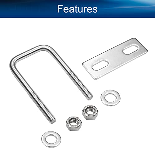 Image of 4Packs M6 Square U-Bolts 1-5 /32 inch (30mm) Inner Width with Washers and Nuts | M6x30x70mm, 304 Stainless Steel, for Automobiles Trailer, Ski Boat, or Sailboat Trailer