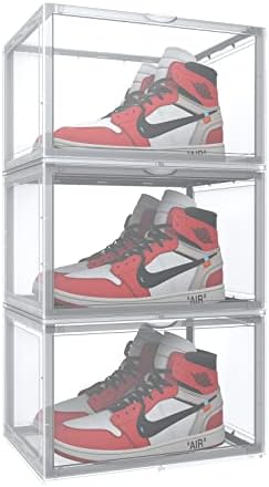 3 Pack Shoe Storage Boxes, Clear Plastic Stackable Shoe Organizer Bins, Side Opening Sneaker Holder Containers For Men/Women sneaker Fit up to US Size 13 (Clear)