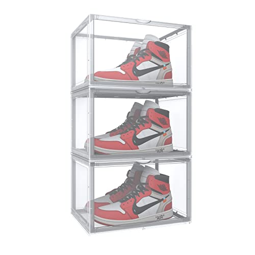3 Pack Shoe Storage Boxes, Clear Plastic Stackable Shoe Organizer Bins, Side Opening Sneaker Holder Containers For Men/Women Sneaker Fit Up To Us Size 13 (Clear) #TOP15