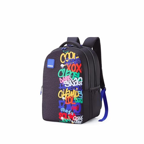 Image of American Tourister Drip | 33 Ltrs | 3 Compartments | Bottle Pocket | Ergonomic Padded Back Panel & Shoulder Straps | School Backpack for Boys & Girls | 1 Year International Warranty | Graffiti Black