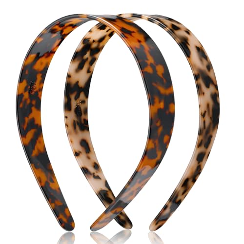 Maysing 2 Pcs Tortoise Shell Wide Headband Wide Acetate Resin for Women's Hair No Headache Headband No Slip Hairbands Tortoise