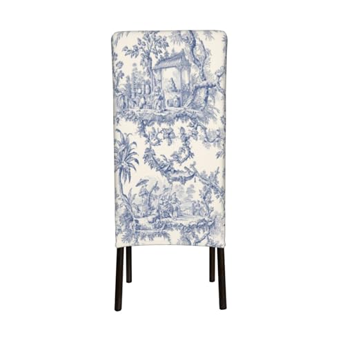 Gerrit TL85C9XY-582019184 Blue French Country Toile Pattern Dining Chair Covers Stretch Removable Washable Kitchen Chair Slipcovers thumb #3