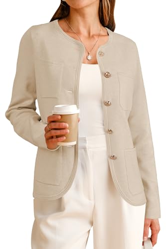 Arach&Cloz 2026 Fashion Sweater Blazers for Womens Long Sleeves Collarless