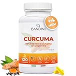 Bandini® Curcuma 120 capsule/4 mesi di fornitura | 700 mg per capsula di Kurkuma al 95% + Piperina dal Pepe Nero (Alto Dosaggio) | Alternativa alla Polvere | Tumeric 100% Vegan Senza OGM