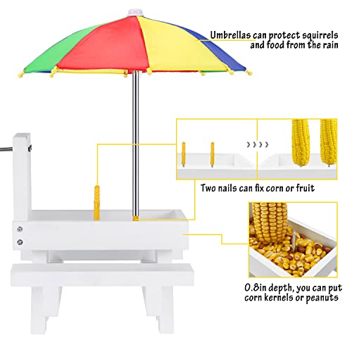 MIXXIDEA Squirrel Feeder Table with Umbrella, Wooden Squirrel Picnic Table Feeder, Sturdy Squirrel Feeder Corn Cob Holder, with Solid Structure and 2 x Thick Benches(Colorful) by MIXXIDEA - Used condition - Image 3