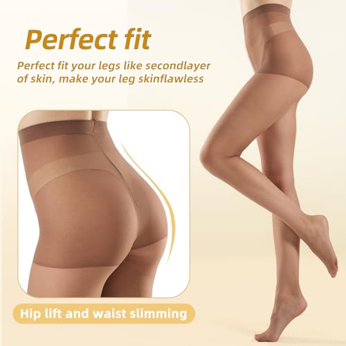 Image of MANZI 6 Pairs Pantyhose for Women 20 Denier High Waist Sheer Tights