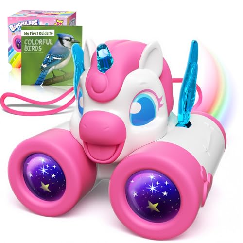Unicorn Toys for Girls Age 3-12 Cute Heart & Wings Design Kids Binoculars with Bird Watching Manual Toddler Toys Kids Stocking Stuffers 3 4 5 6 7 8 9 10 11 12 Year Old Girl Christmas Birthday Gifts