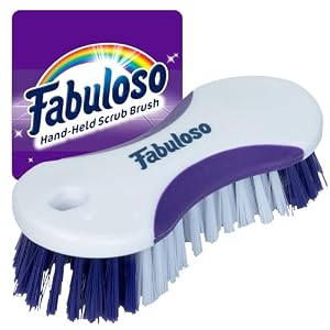 Fabuloso Cleaning Brush, Compact Hand Scrub Brush with Easy Grip Rubber Texture for Kitchen, Bathroom, Tile, Baseboards and Floors, Firm Bristles for Indoor Surface Cleaning, White & Purple, 6 Inch