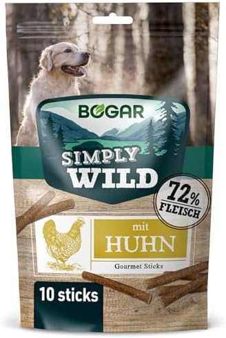 Bogar - Simply Wild - Hundeleckerli - Hundefutter als Ergänzung zur gewohnten Ernährung - Kaustangen mit Huhngeschmack - Leckereien für Hunde - 10 Sticks (110 g) - Unterstützung für die Hundepflege