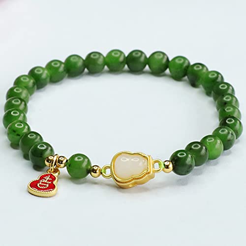 Pulsera de jade verde elástica con cuentas para mujer 5