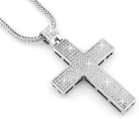 BlingforfunHip Hop Bling Rodium Plated Sulver Tone Jesus Block Cross Pendant
