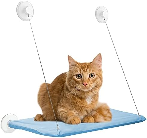 ZJRung Cat Hammock Window for Cats up to 15 kg Cats Window Lounger with Strong Suction Cup 54 × 30 cm Washable Indoor Window Lounger for Pet Cat Small Dog Rabbit – Blue