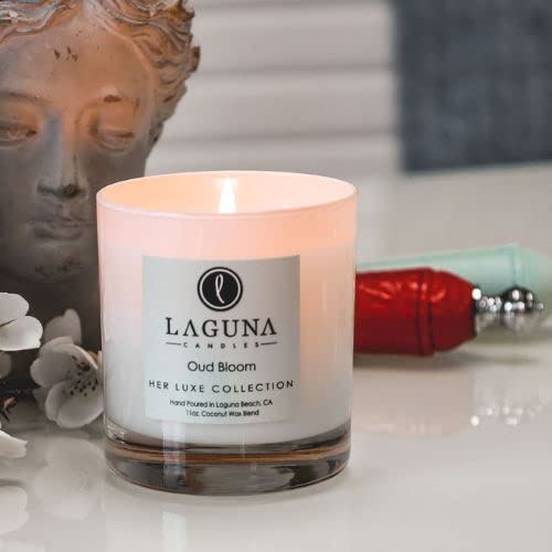 Laguna Candles | Her Luxe | Oud Bloom 11Oz Jasmine Oud Scented | Certified Vegan Aromatherapy Candle | 50 Hour Clean Burn | Cotton Wick | Coconut Wax Blend | Glass Jar Vessel #TOP1