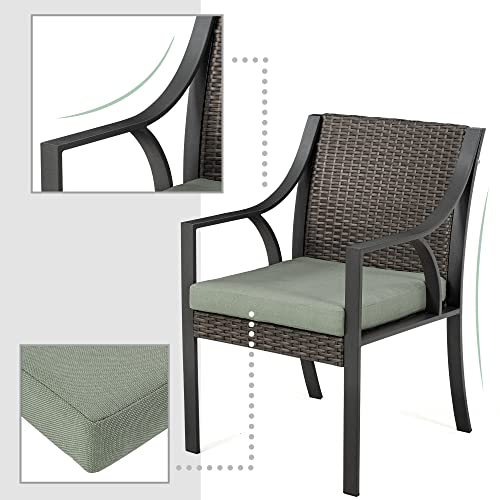 Happatio Outdoor Wicker Chair,All-Weather Wicker Rattan Patio Dining Chair With Removable Cushions,Set Of 6 For Outdoor Lawn Garden Backyard (Green) #TOP29