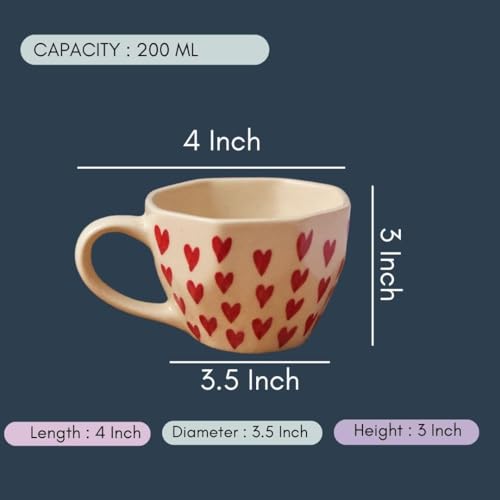 Image of Handcrafted Ceramic Heart Mug 220ml | Cute Red Heart Coffee & Tea Cup | Premium Handmade Mug for Home, Office, Couples Gift, Valentine Gift