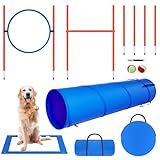 Polar Aurora Dog Agility Equipment, Dog Obstacle Courses Backyard - Pet Outdoor Games w/Adjustable High Jump, Agility Weave Poles, Tunnel, Jumping Ring, Pause Box, 2 Balls,Whistle and Carrying Bag