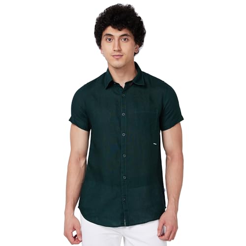 Image of Spykar Men's Regular Fit N /A Half Sleeve Solid Casual Shirts