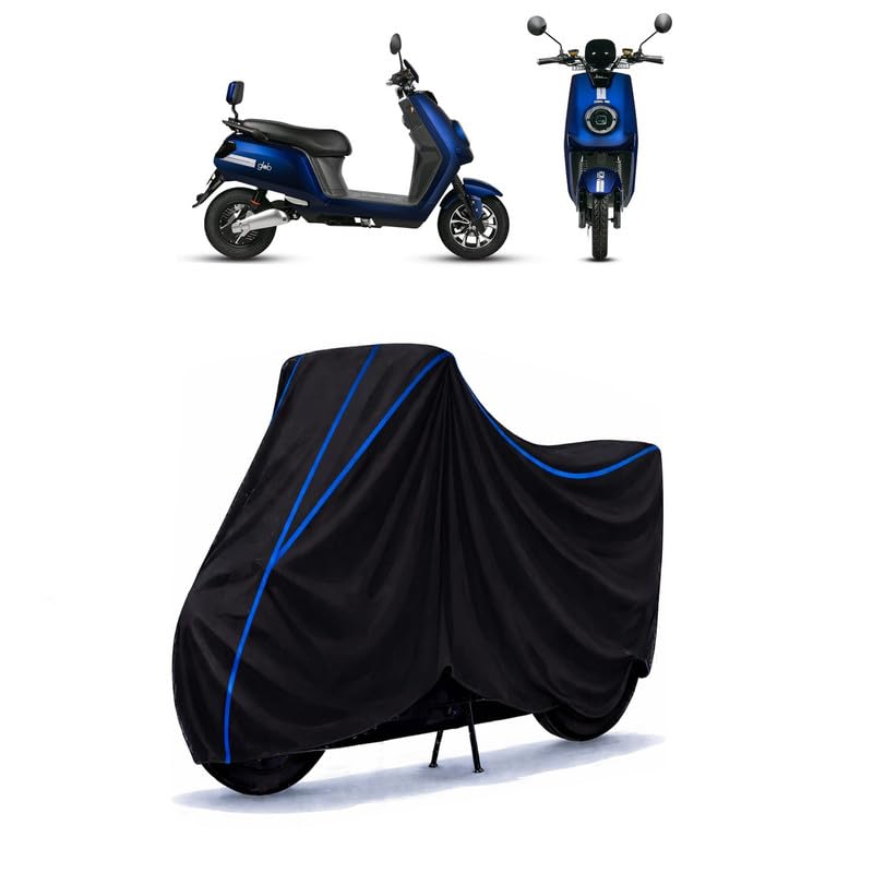 Image of Scooty Cover Water Resistant for e-bike Glob Standard | Universal Scooter & Bike Cover | Heavy Duty UV Dust, Rain & Scratch Protection | Elastic Fit All Weather Indoor Outdoor | Black with Blue Piping