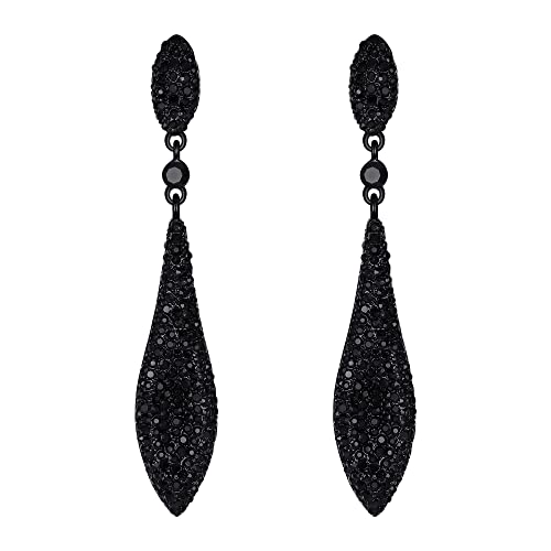 Lista de Aretes Largos - los preferidos. 49 EVER FAITH Mujer Cristal Double Lágrima Gota de Agua Perforado Colgante Aretes Pendientes Jet Color Negro-Tono