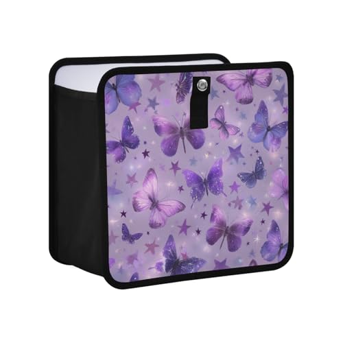 Image of Car Trash Can Organizer Bin with Adjustable Strap for Back Front Seat Console Waterproof Leakproof Collapsible Portable 8.66 Inch Purple Dreamy Butterflies and Stars