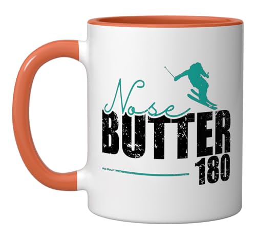 Nose Butter 180 Skiing Ceramic Mug, Orange/White