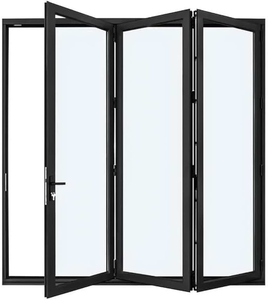 HomeStock Aluminum Folding Patio Doors 96x80 Inch 3-Panel Black Finish