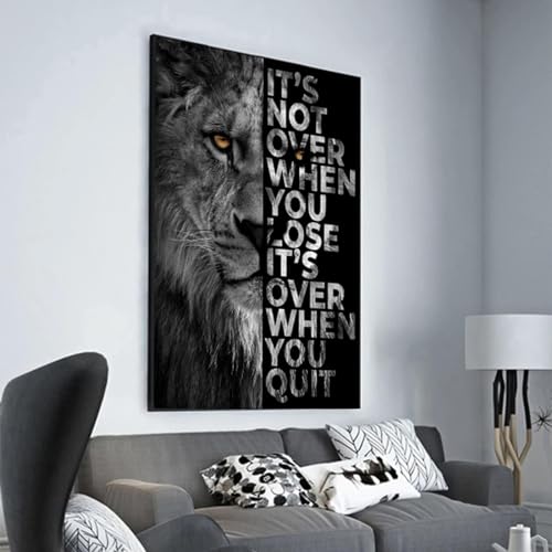 Tableau d'art mural décoratif lion de 60 x 92 cm monté sur châssis en bois robuste