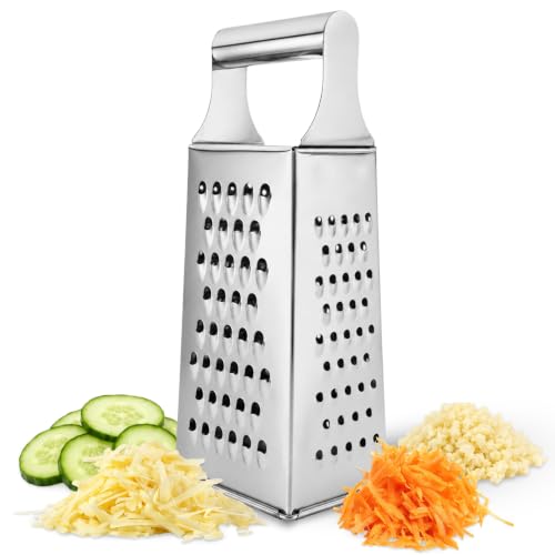 Rallador de Acero Inoxidable 4 caras cocina, Rallador de caja, Rallador de queso, Rallador multiusos, Rallador de cuatro lados, Rallador de cocina, Rallador de verduras, Acero inoxidable