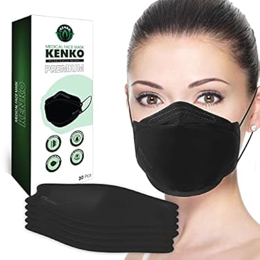 AMAZON - Kenko Medical Fashionable Face Mask 4 Layers Disposable Safety Breathable Black Dust Mask Elastic Ear Loops 4D Protection Mask for Women & Children (Black,20)