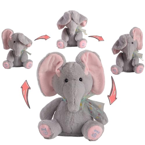 Image of Peek A Boo Elephant Stuffed Animal with Flapping Ears,Bedtime Singing Talking Elephant Plush Toys Repeats What You Say Glowing Musical Toy for Baby Christmas Birthday Gifts for Girls Boys (Gray)