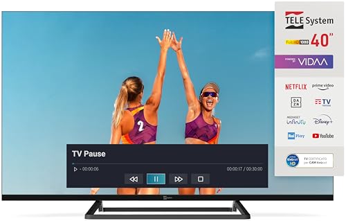TELE System Smart TV 40 Pollici Full HD LED Frameless, Certificato CAM tivùsat, HbbTV, HDR10 HLG,...