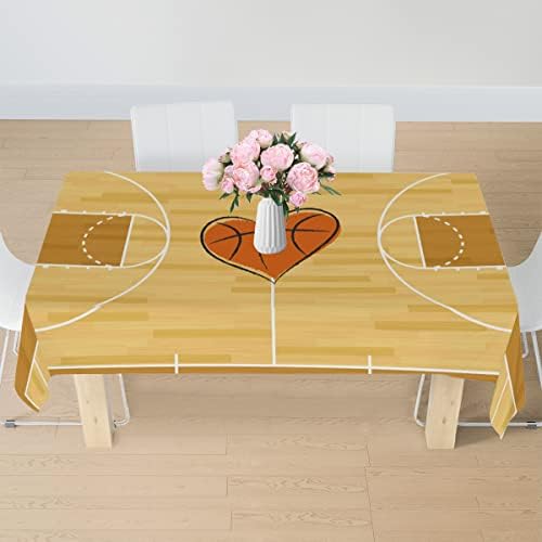 YoCosy Cute Orange Sport Basketball Heart Rectangle Tablecloth 60x120 inch Washable Polyester Table Cloth Fabric Table Cover Protector for Dining Table Party Holiday Kitchen Outdoor Indoor Decorative
