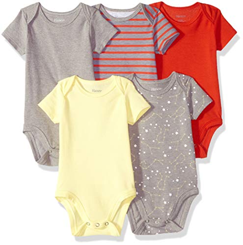 Image of Hanes Unisex-Baby Hanes Baby Bodysuits, Ultimate Flexy Short Sleeve For Boys & Girls, 5-Pack