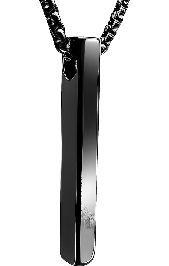 Titanium Steel Vertical Cube Pendant with 24-inch Round Box Chain, Black-image-10