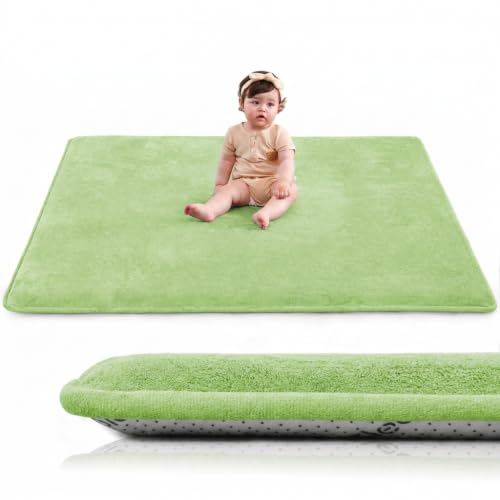 Huloo Sleep Baby Play Mat for Floor,1.3" Thick Elasti-Foam 50"×50" Playpen Mat for Tummy Time,Water Repellent Soft Coral Velvet for Toddler,Infant,Kids,Non-Slip Backing Safe for Crawling(Lig
