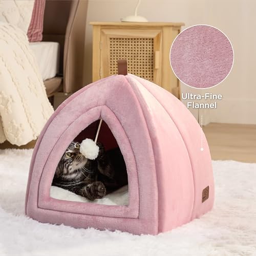Bedsure Cat Cave Bed Indoor, Flannel Hooded Cat Igloo House - Image 2