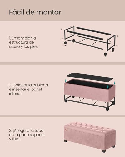 Miniatura 6 de Songmics Puff Almacenaje, Baúl Con Patas, 40 X 110 X 39 Cm, Banco De Pie De Cama, Banco Almacenaje, Soporta Hasta 300 Kg, Para Sala De Estar, Dormitorio, Entrada, Rosa Jalea Lsf089r01