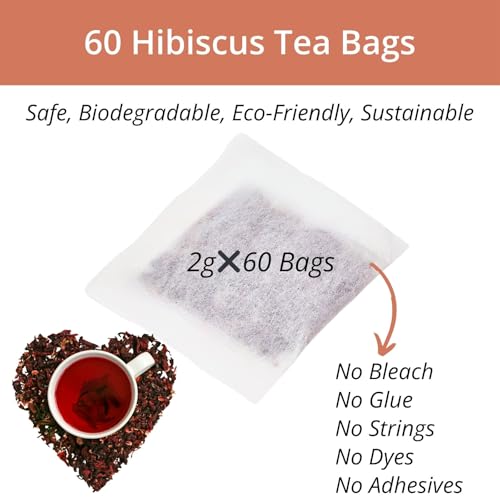 60 Hibiscus Flower Tea Bags, 2g/Bags, VitalForest Hibiscus Tea Roselle Tea, Natural Flor de Jamaica Flower, Caffeine Free, Non-GMO, Unbleached Bags, Canister Packaged - Thumbnail 2