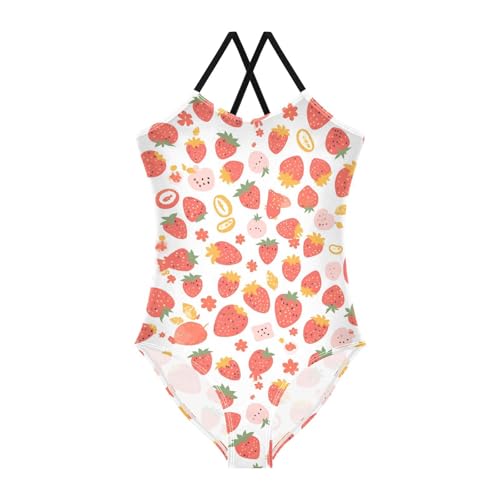 KLL Vector Strawberry Pattern Design Girls' 1-Piecing Swimsuit Summer Swimwear Adjustable Strap Quick Dry