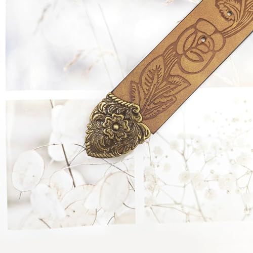 Unisex Waist Belt Punk Chain for Edgy Cowgirl Carved Flower Buckle Retro Embossed Waist Chain4