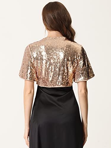 Image of Allegra K Sequin Bolero for Women's Sparkly Crop Glitter Formal Shrug for Evening Dresses